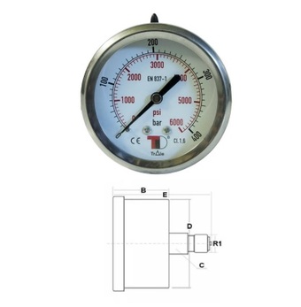 Манометр D63 мм 1 Bar с осевым штуцером G 1/4"